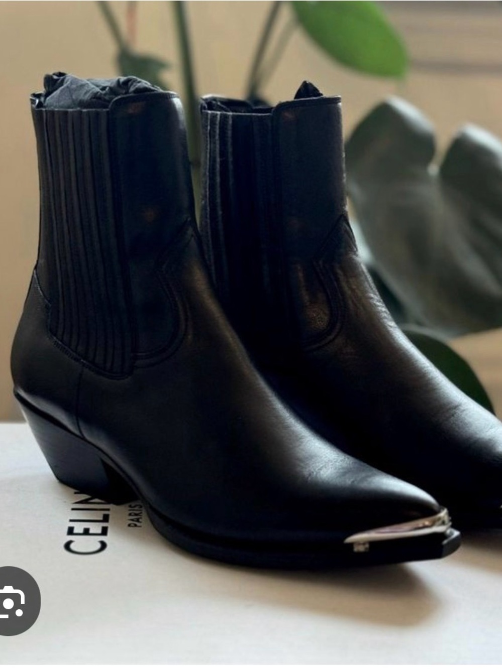 Celine Black Leather Western Ankle Boot - Women